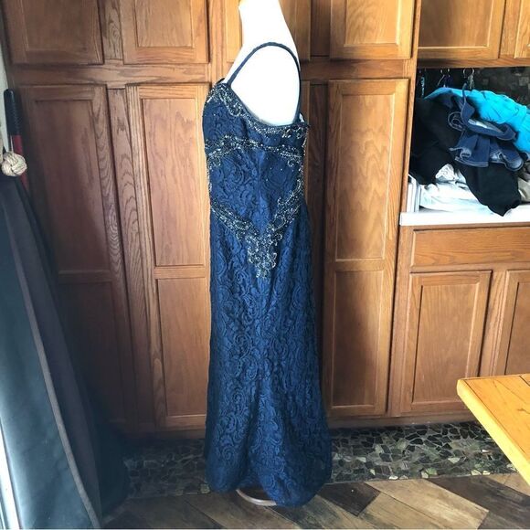 Vintage RINA Di MONTELLA Navy Blue Beaded Gala Wedding Maxi Dress Gown - 16 - Picture 8 of 16